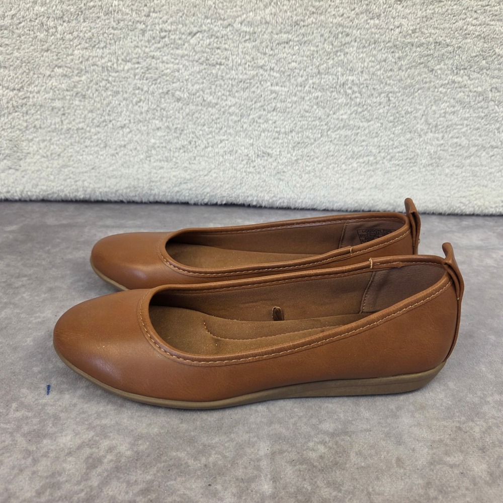 London Fog Baden Ballet Flats Cognac Brown Round Toe Slip On Shoes Womens 7M